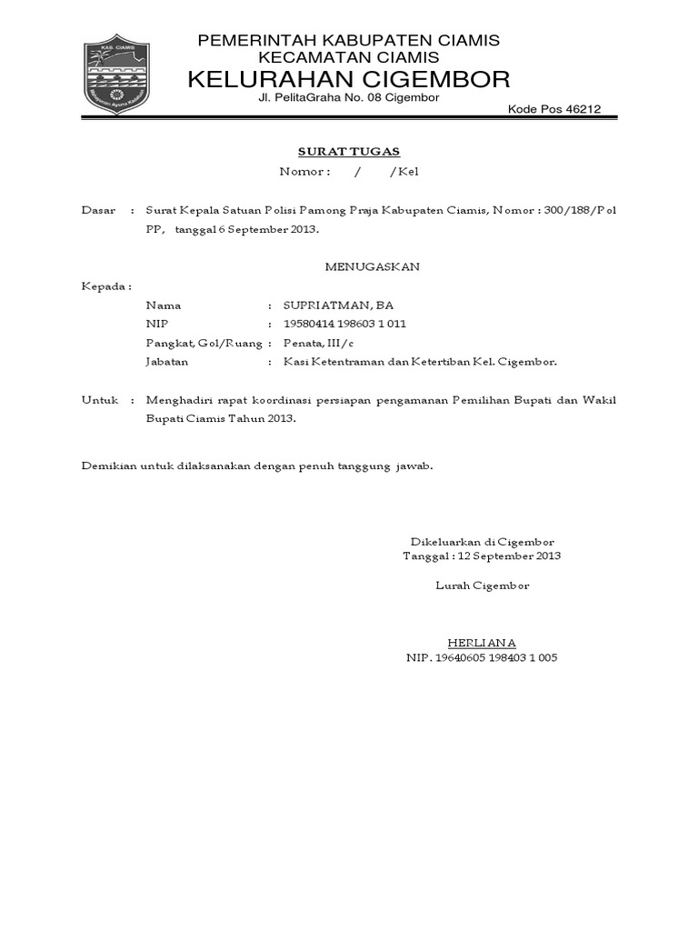 Surat Tugas Linmas Pdf
