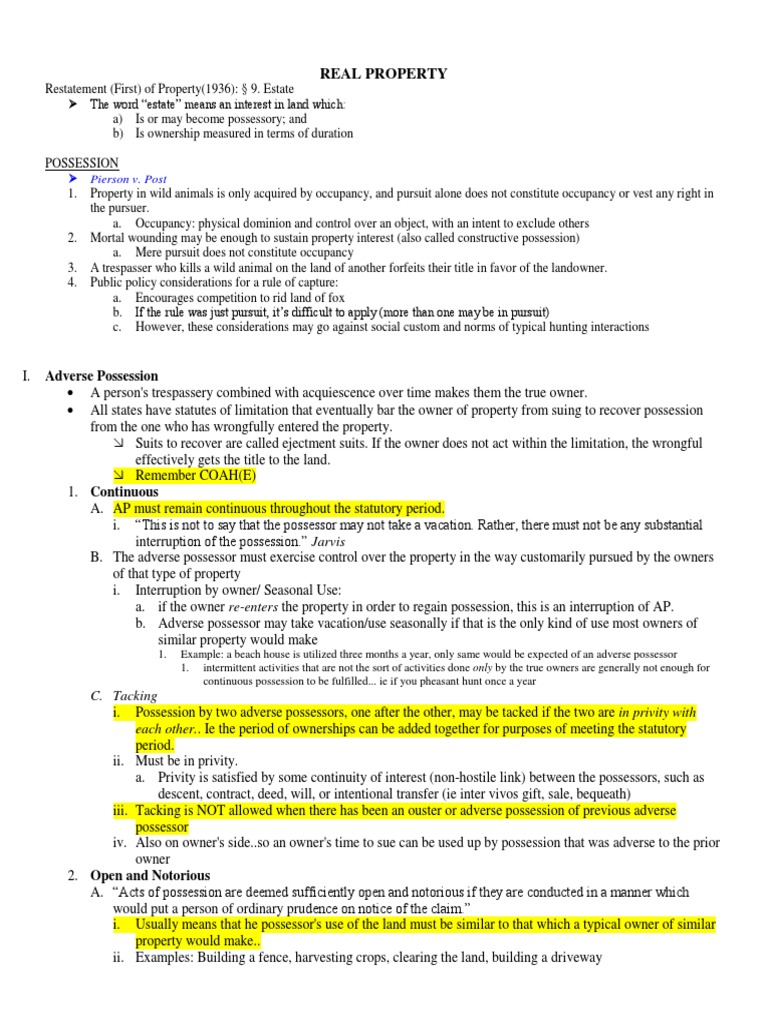 Adverse Possession in Real Property Law | PDF | Fee Simple | Civil Law ...