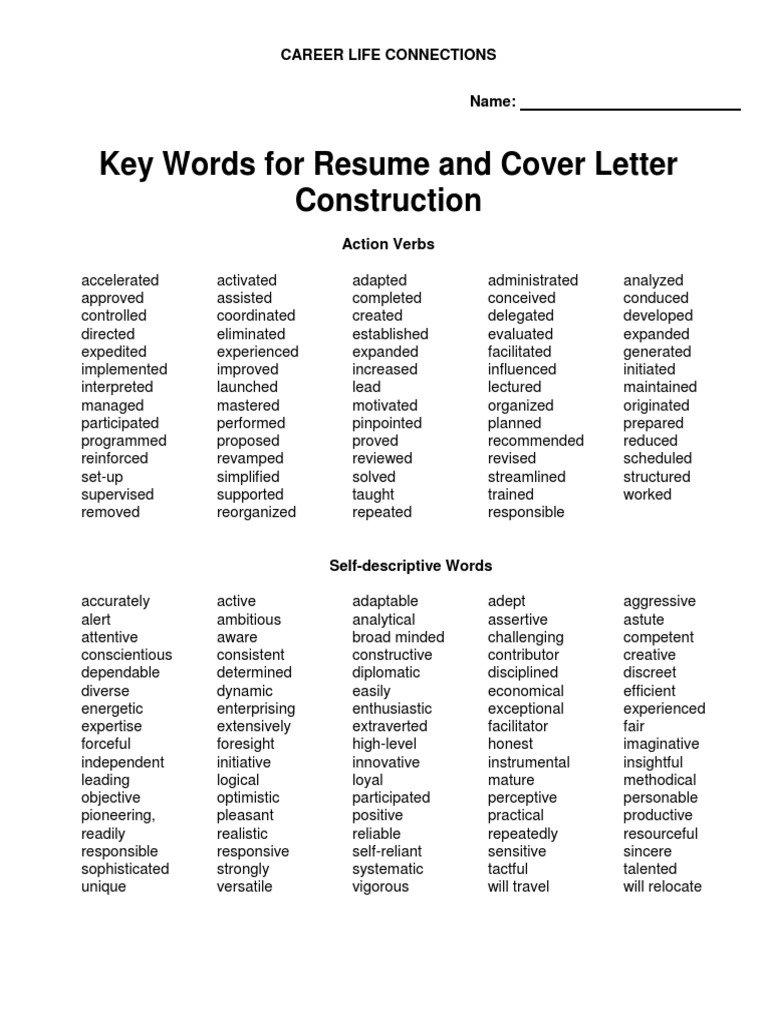 resume key words to use