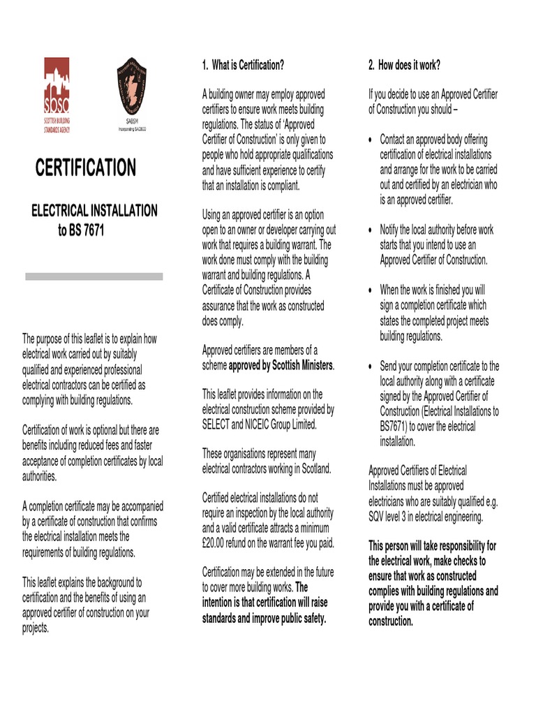 Electrical Installation Certification Guide | PDF | Certification ...
