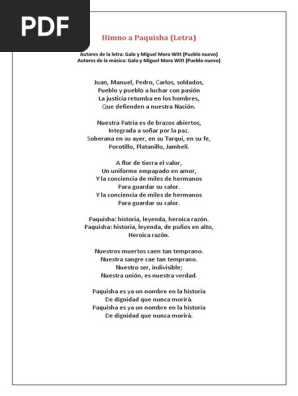 letra del himno a paquisha