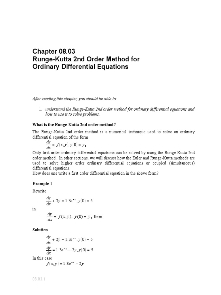 RungeKutta 2nd Order Method For Ordinary Differential Equations PDF