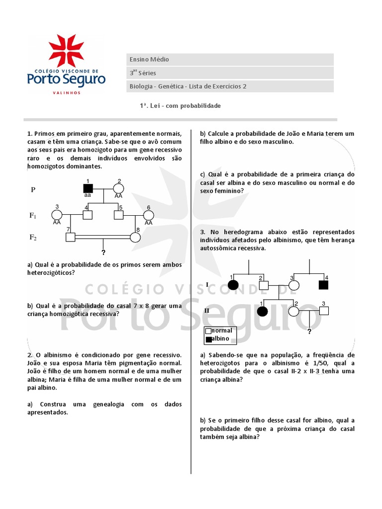Exercícios De Genetica 1 Lei De Mendel