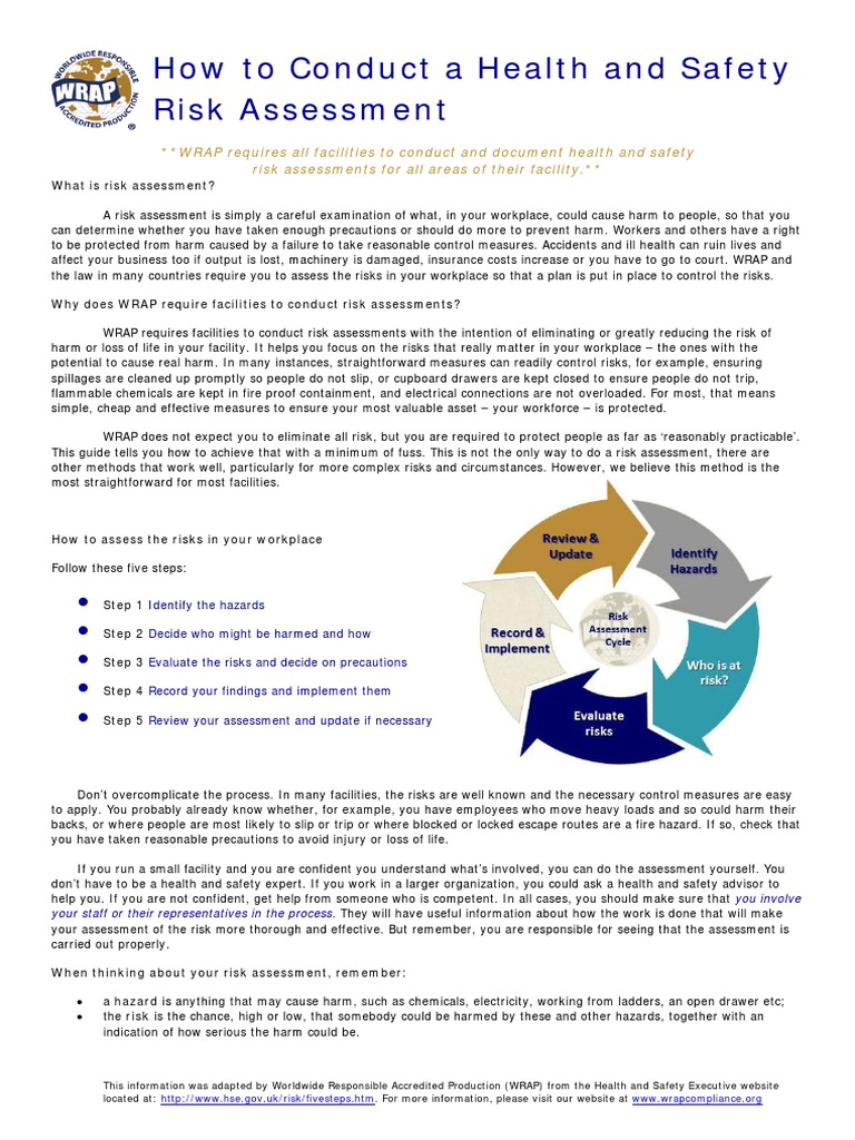 WRAP 2013 12 Wrap Risk Assessment Info Sheet PDF Risk Risk Assessment