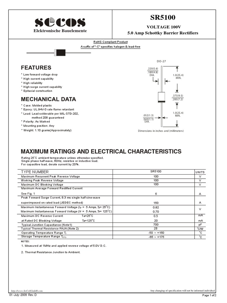 Diode Sr5100 Download Free PDF Rectifier Capacitor