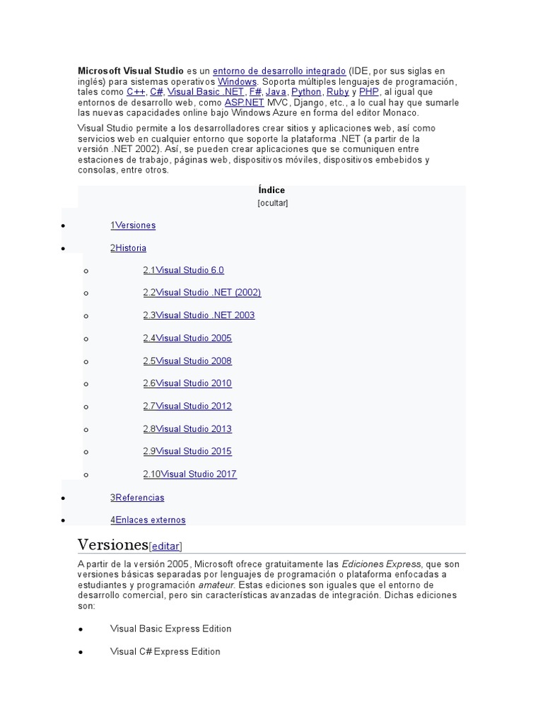 Evolución de Microsoft Visual Studio | PDF | Microsoft Visual Studio ...