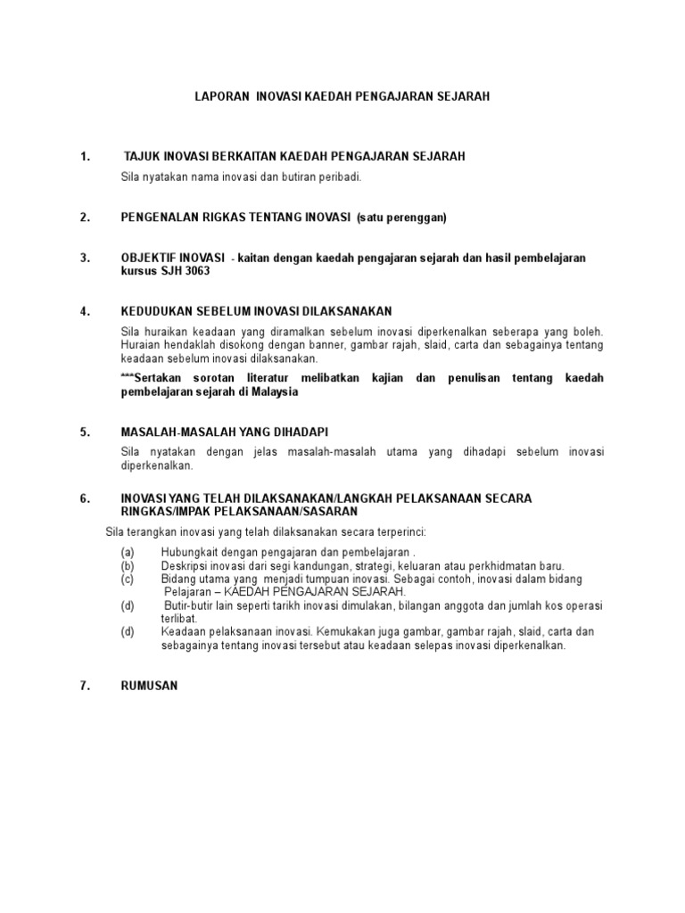 Format Laporan Inovasi Kerja Kursus Doc