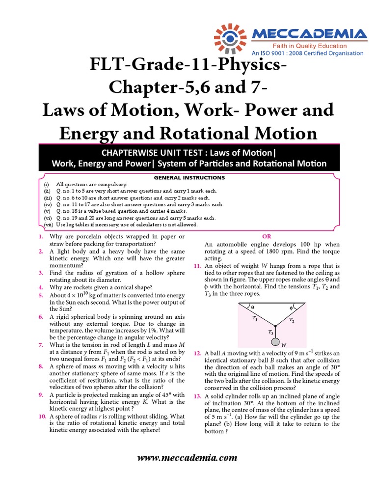 Grade 11 Physics Unit Test | PDF | Rotation Around A Fixed Axis | Collision