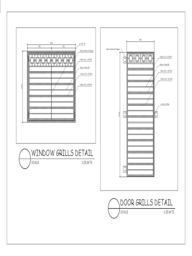 Window Grills Detail: Scale 1:20 Mts | PDF