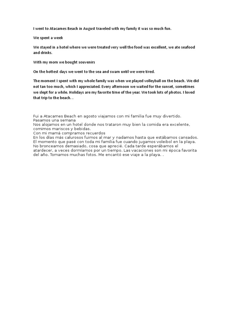 Viaje A La Playa en Ingles PDF