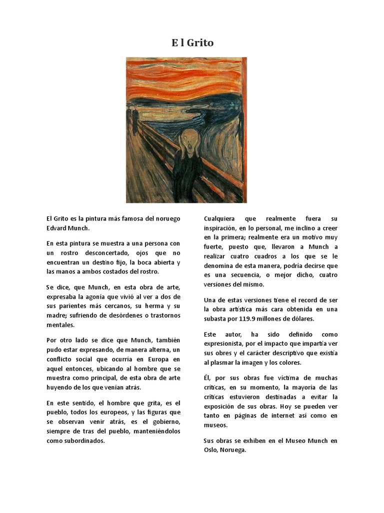 El Grito Es La Pintura Más Famosa Del Noruego Edvard Munch | PDF