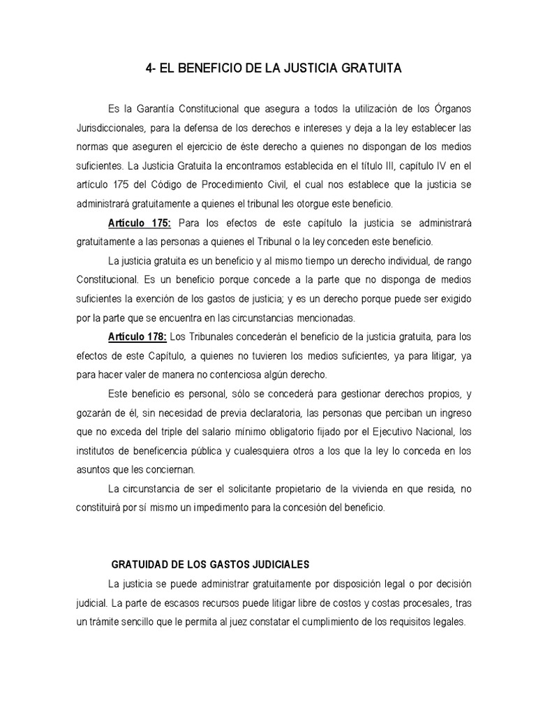 4.El Beneficio de La Justicia Gratuita PDF Demanda judicial Ley