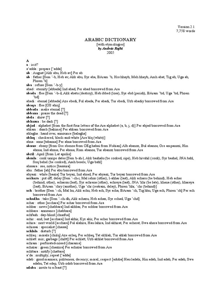 Arabic Etymological Dictionary