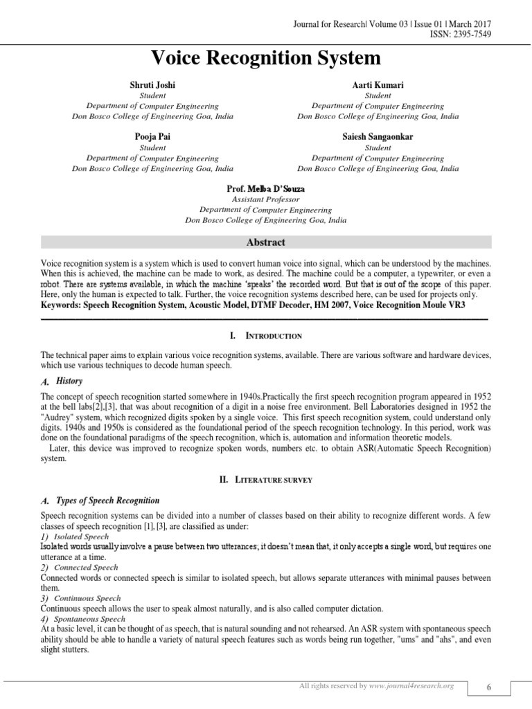 Voice Recognition System | PDF | Speech Recognition | Computing