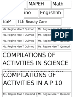 Compilations of Activities in Science 10 Activity Notebook in Mapeh 10 Compilations of Activities in A.P 10