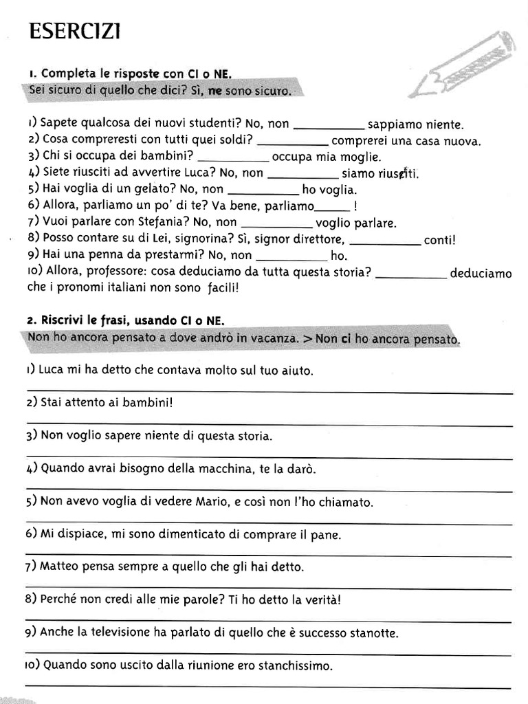 CI e NE Verbi Pronominali 01122011121724 PDF | PDF
