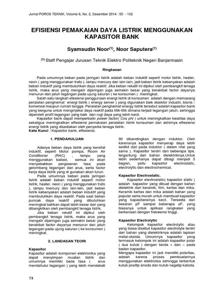 Efisiensi Pemakain Daya Listrik Dengan Kapasitor Bank Efisiensi Pemakain Daya Listrik Dengan Kapasitor Bank