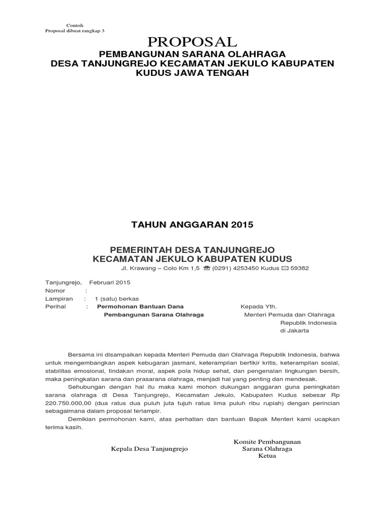 Contoh Proposal Sarana Olahraga Desa Baru