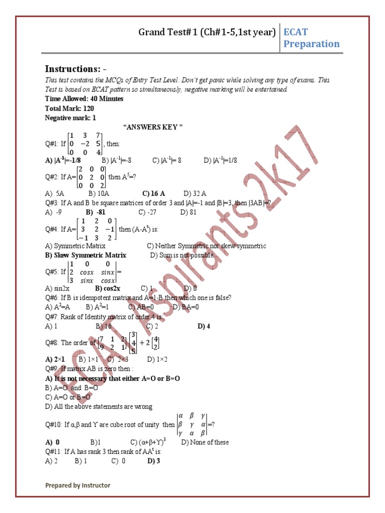 1st Grand Test Correct Answer Key1 | PDF | Discrete Mathematics ...