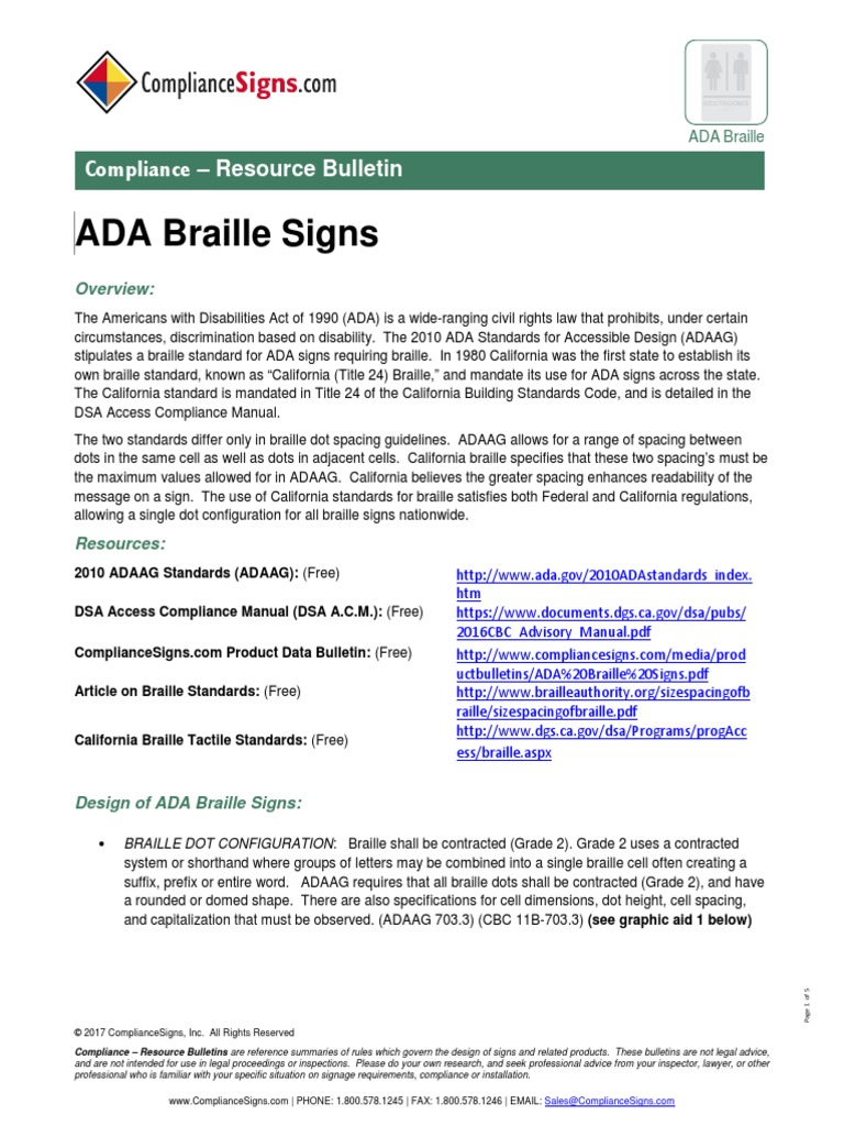 California ADA Braille Requirements PDF Americans With Disabilities