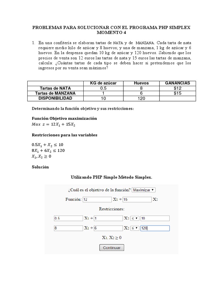Problemas para solucionar con el programa php simplex 2 pdf euro