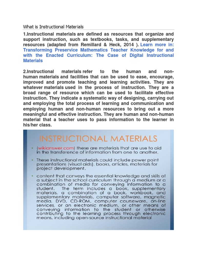 What Is Instructional MaterialsEduc 118 PDF Learning Theory