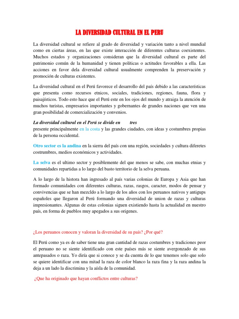 Diversidad Cultural en el Perú | PDF | Perú | Cultura (general)