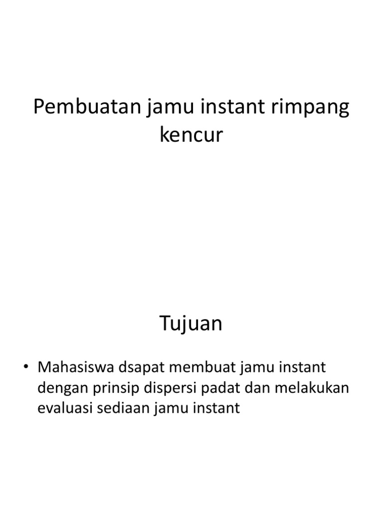 Pembuatan Jamu Instant Rimpang Kencur | PDF | Memasak, Makanan, & Anggur
