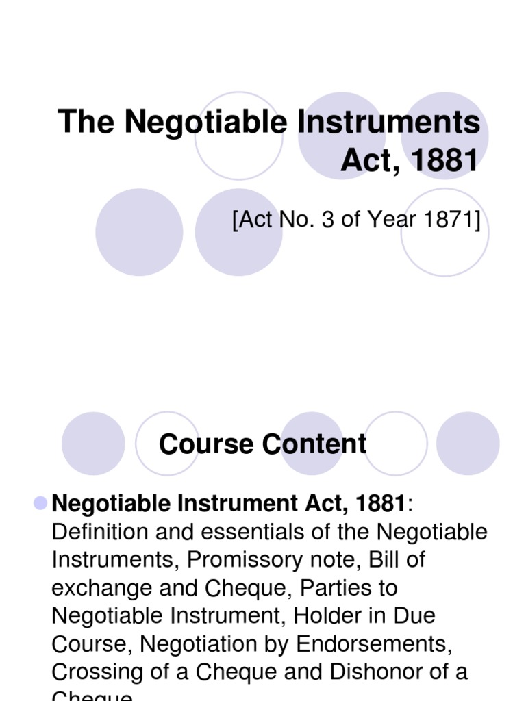 04_The Negotiable Instruments Act Negotiable Instrument Cheque