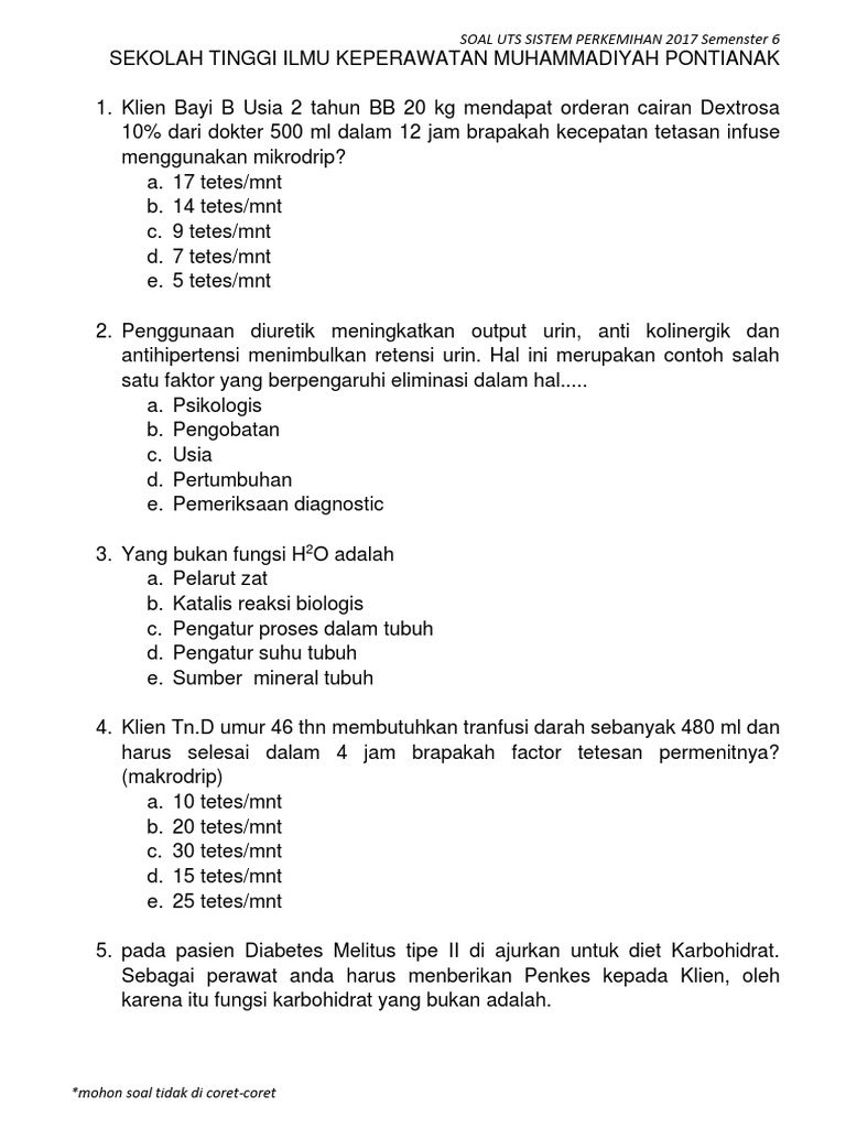 Kumpulan Contoh Soal Kasus Sistem Perkemihan Dan