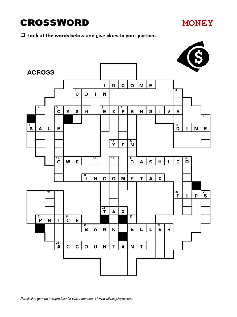 Crossword Money PDF Crossword Cheque