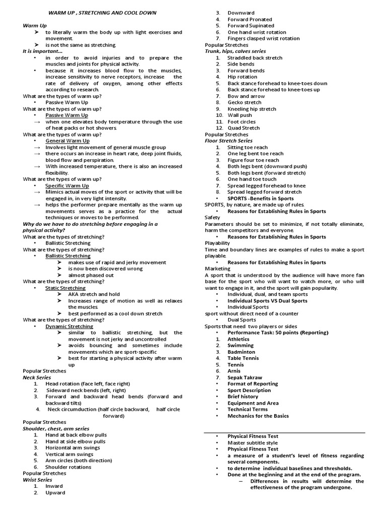 Warm Up, Stretching and Cool Down Warm Up | PDF | Anatomical Terms Of ...