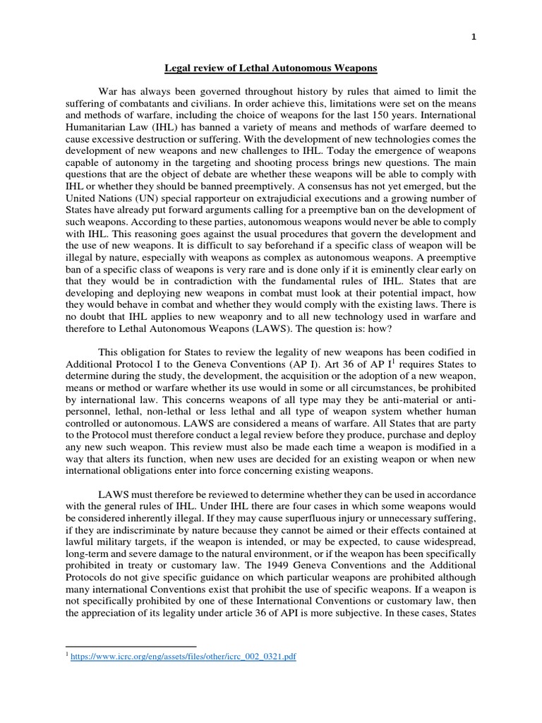 Legal Review of Autonomous Weapons | PDF | International Humanitarian ...