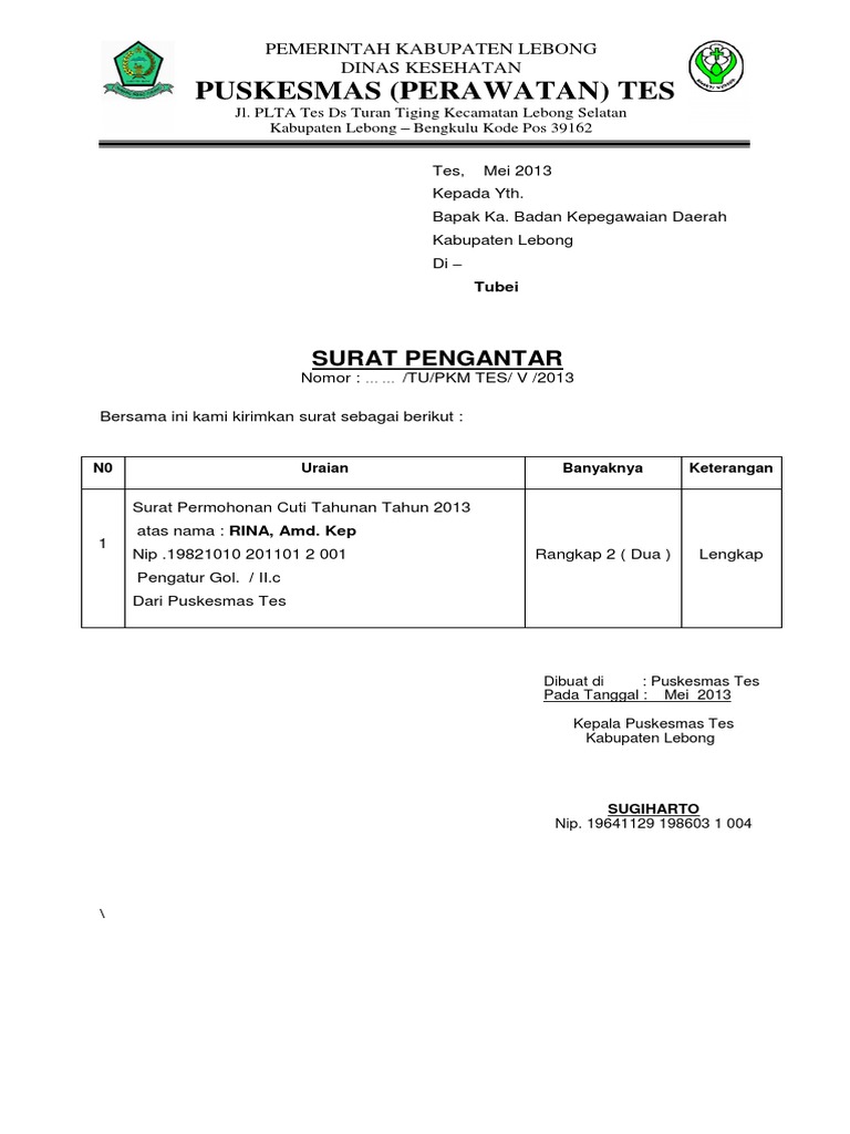 Surat Cuti Tahunan Bersalin