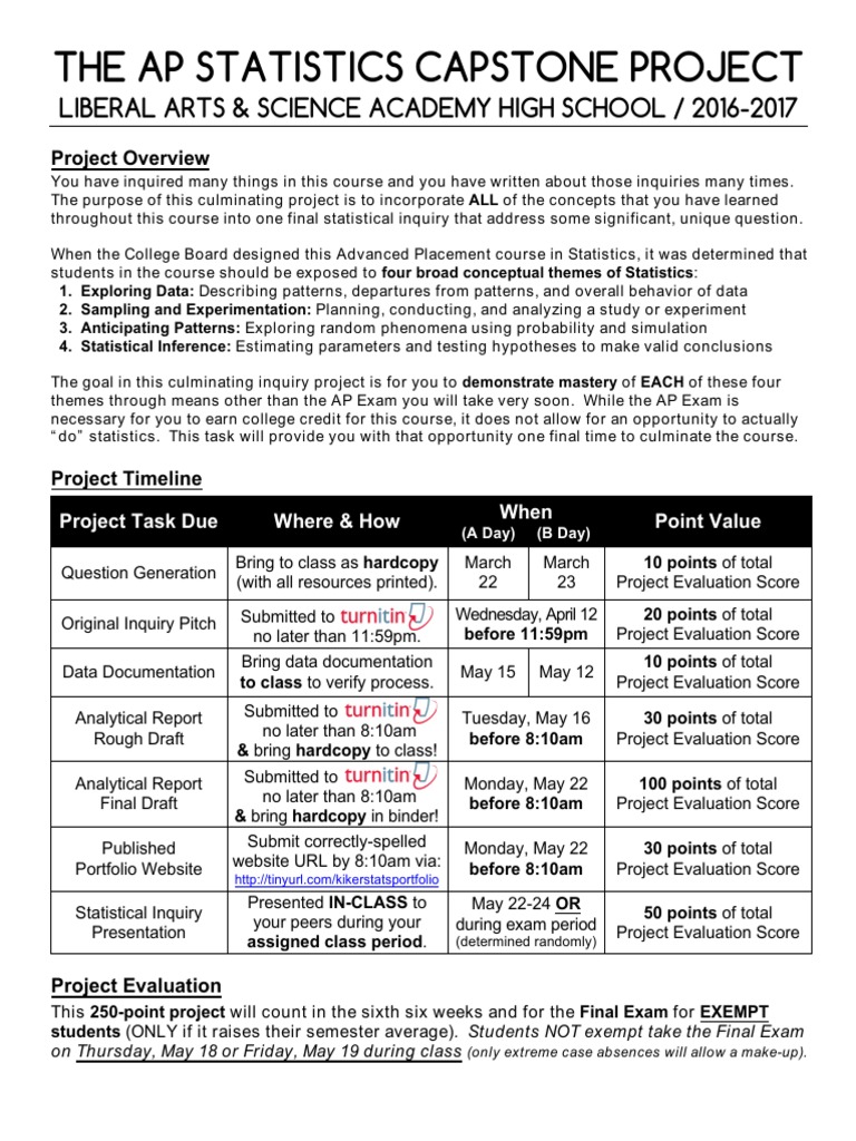 The Ap Statistics Capstone Project Liberal Arts & Science Academy High