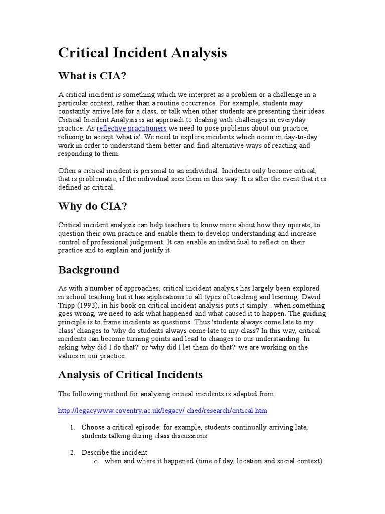 Critical Incident Analysis in Teaching | PDF | Tutor | Learning