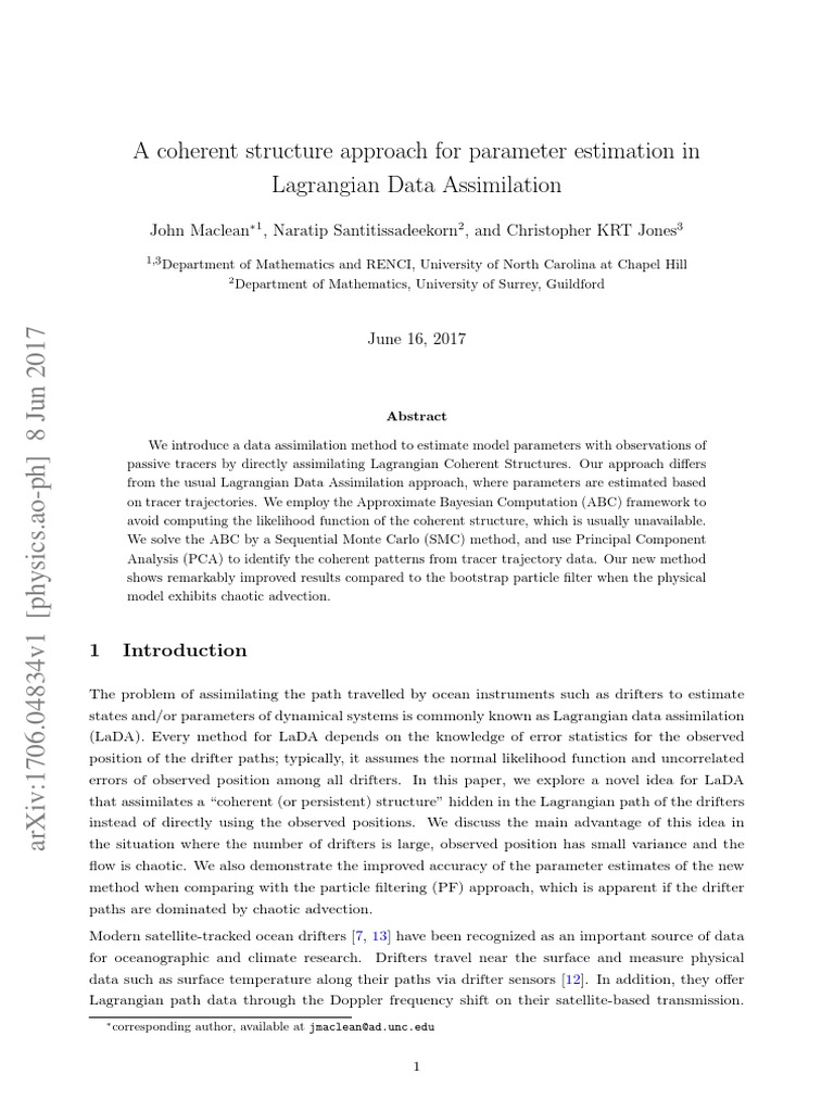 A Coherent Structure Approach For Parameter Estimation in Lagrangian ...