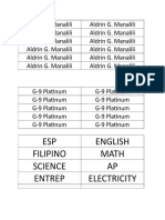 ESP English Filipino Math Science AP Entrep Electricity