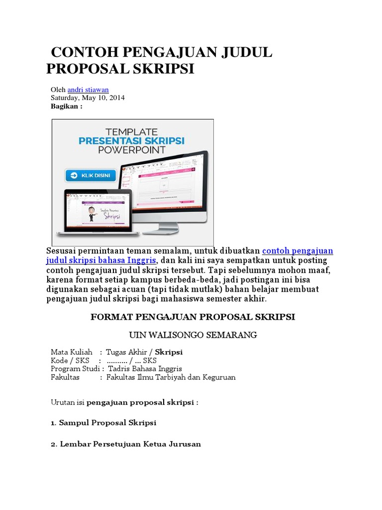 Contoh Pengajuan Judul Proposal Skripsi