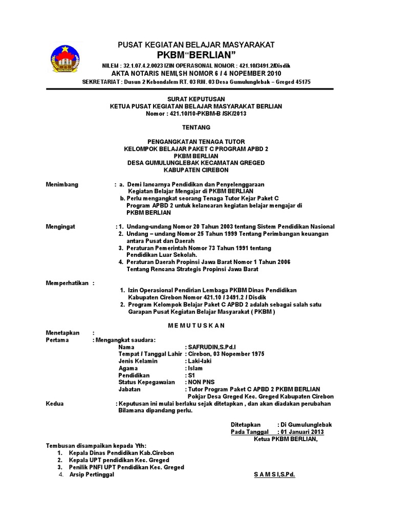 Contoh Sk Tutor Paket C Pdf