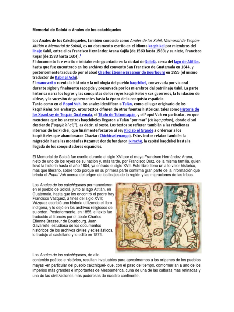 Memorial de Sololá o Anales de Los Cakchiqueles PDF Cultura de las Americas Civilización maya