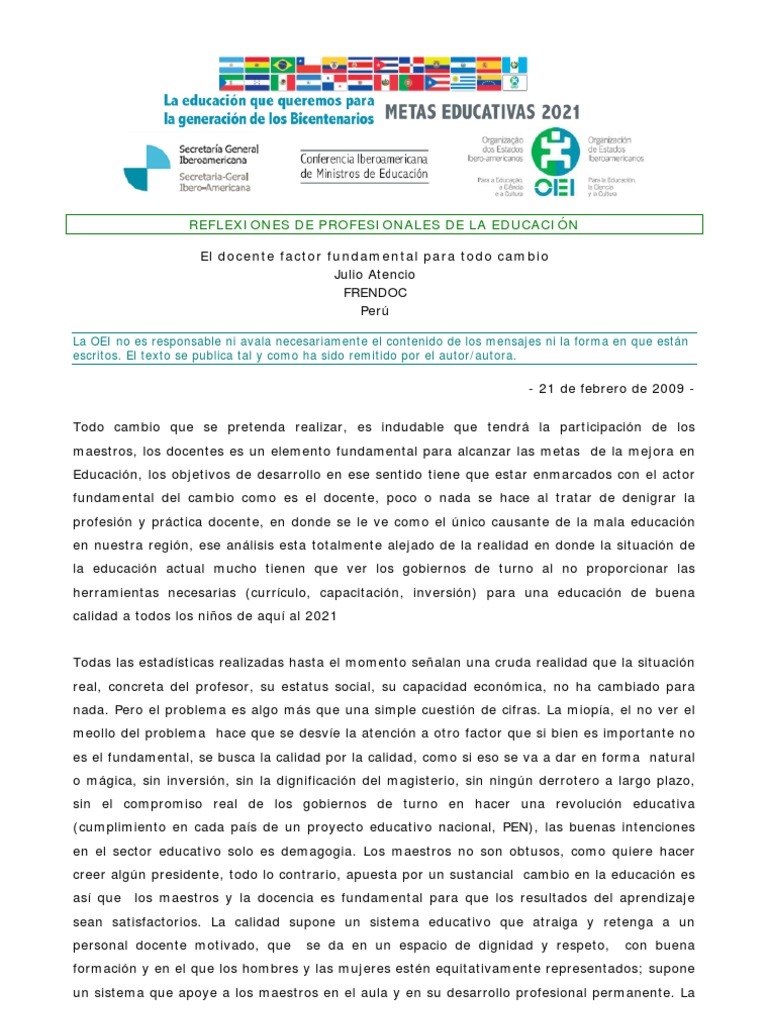 El docente: clave para el cambio educativo | PDF | Maestros | Salón de ...