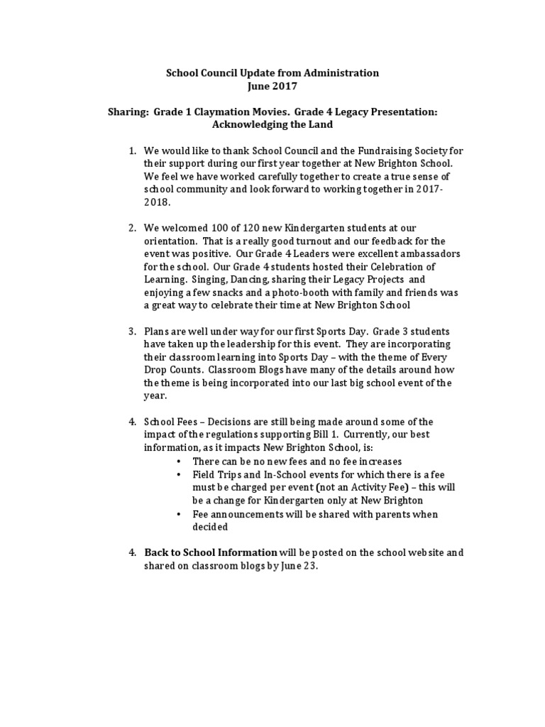 New Brighton School Council Update June 2017 | PDF | Schools | Teaching ...