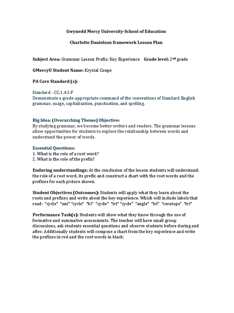 2nd Grade Grammar Lesson Plan: Prefixes | PDF | Lesson Plan ...