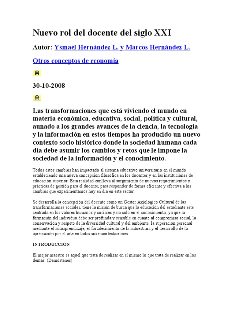 Nuevo rol del docente en el siglo XXI | PDF | Hermenéutica | Maestros