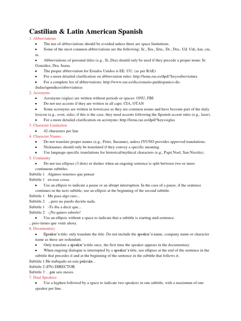 Castilian & Latin American Spanish Timed Text Style Guide Ellipsis