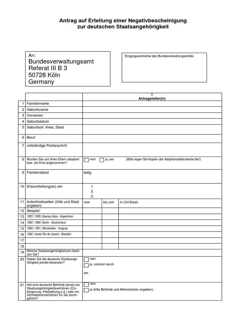 Antrag Auf Erteilung Einer Negativbescheinigung | PDF