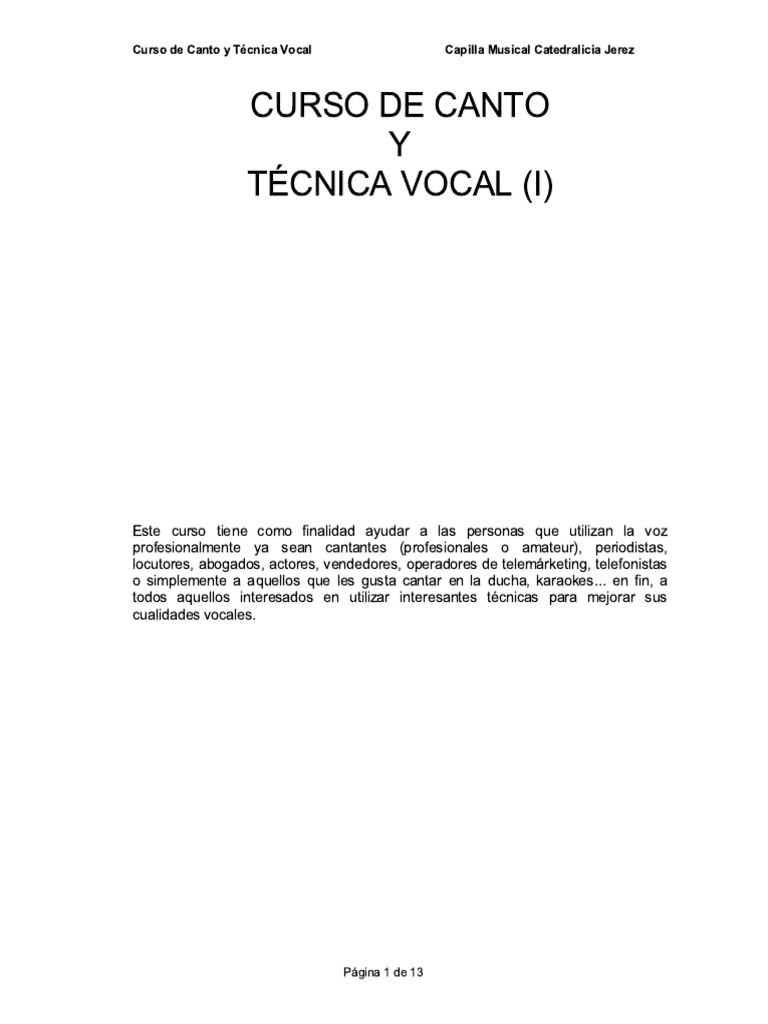 Curso de Canto y Tecnica Vocal PDF | PDF | Vocal | Sonido