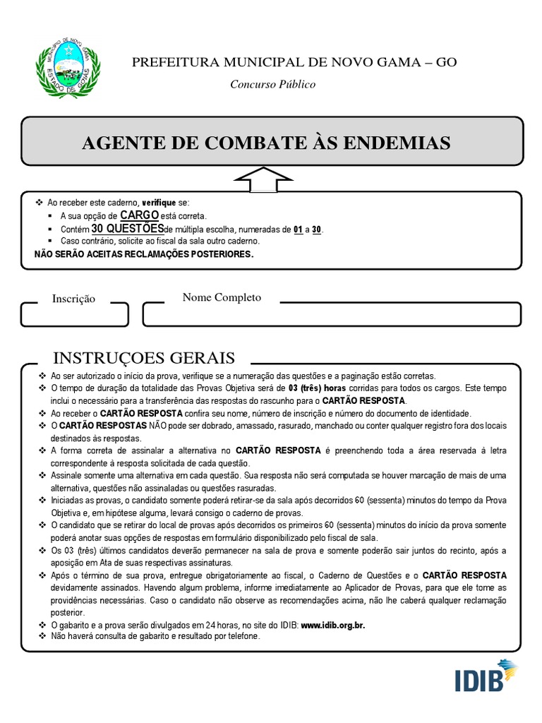 Prova Agente de Endemias 2022 | PDF | Aranha | Raiva