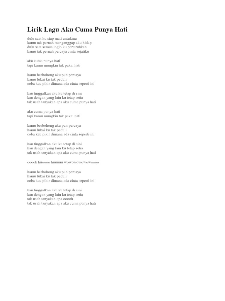 Lirik Lagu Aku Cuma Punya Hati Pdf